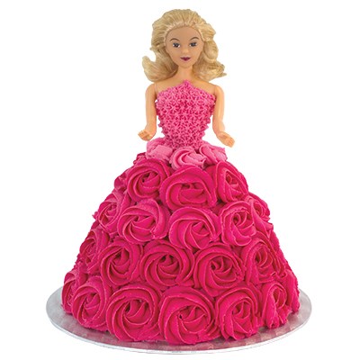 Olivia PME Blonde Haired Doll Pick in cake, featuring blonde hair and a pink cake dress.