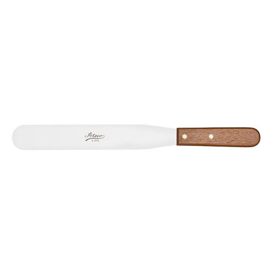 10-inch straight spatula with wood handle, useful for smoothing larger cake surfaces.