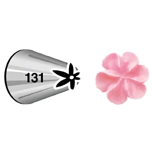 This is a drop flower piping tip designed to create beautiful, uniform flower shapes with a simple press and twist motion. The tip has a star-shaped opening that gives the petals a detailed, ruffled edge.