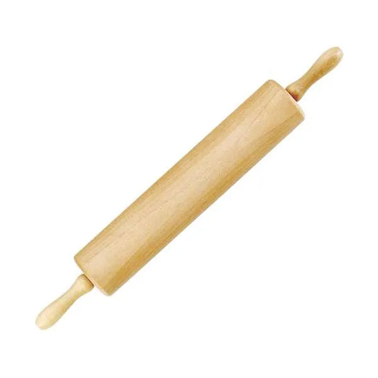 Thirteen inch rolling pin with wooden handles. 