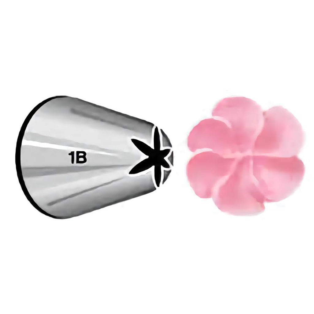 This piping tip is labeled 1B and features a star-shaped opening with multiple points. It’s ideal for piping large stars, shells, and swirls, adding a decorative touch to your baked creations.