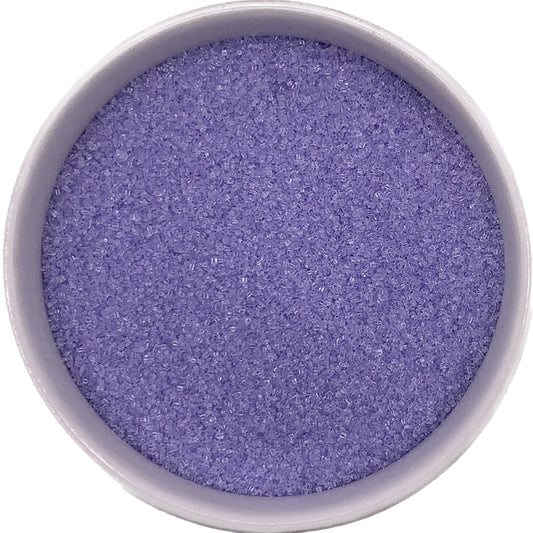Lilac sanding sugar close-up, light purple crystals with a subtle pastel shimmer for cookies and cupcakes.