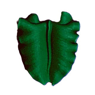 A close-up of a single green royal icing leaf with a deep embossed vein pattern. The rich green shade and lifelike texture make it an ideal addition to floral cake arrangements, offering a touch of natural realism.