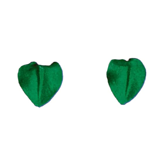 Two green royal icing leaves with detailed veining, designed to mimic the natural form of real leaves. Their rich green color provides a vivid contrast when placed among colorful edible flowers on cakes and confections.