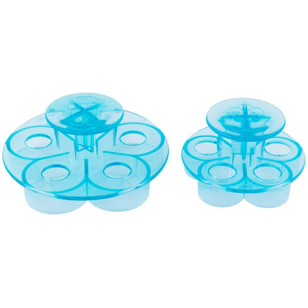 Ateco 2-piece plastic rose cutter set in blue, designed for creating fondant and gum paste flowers for cake decorating and pastries.