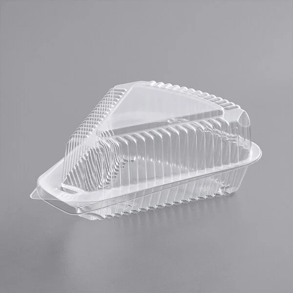 5" Clear Hinged Pie Slice/Cake Slice Container with Low Dome Lid