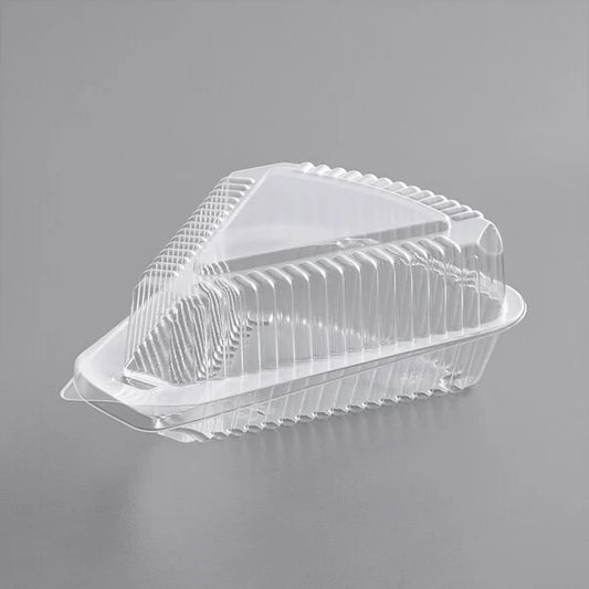 5" Clear Hinged Pie Slice/Cake Slice Container with Low Dome Lid