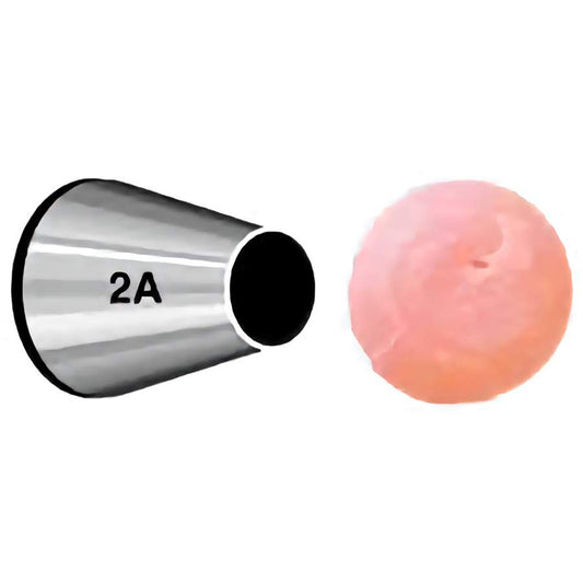Round Piping Tip 805 (2A) with sample pink icing dot, used for piping large dots, swirls, borders, and cupcake tops