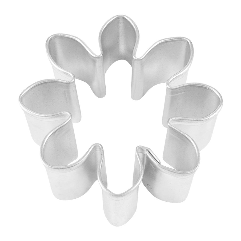 3-inch metal flower-shaped cookie cutter with petal details.