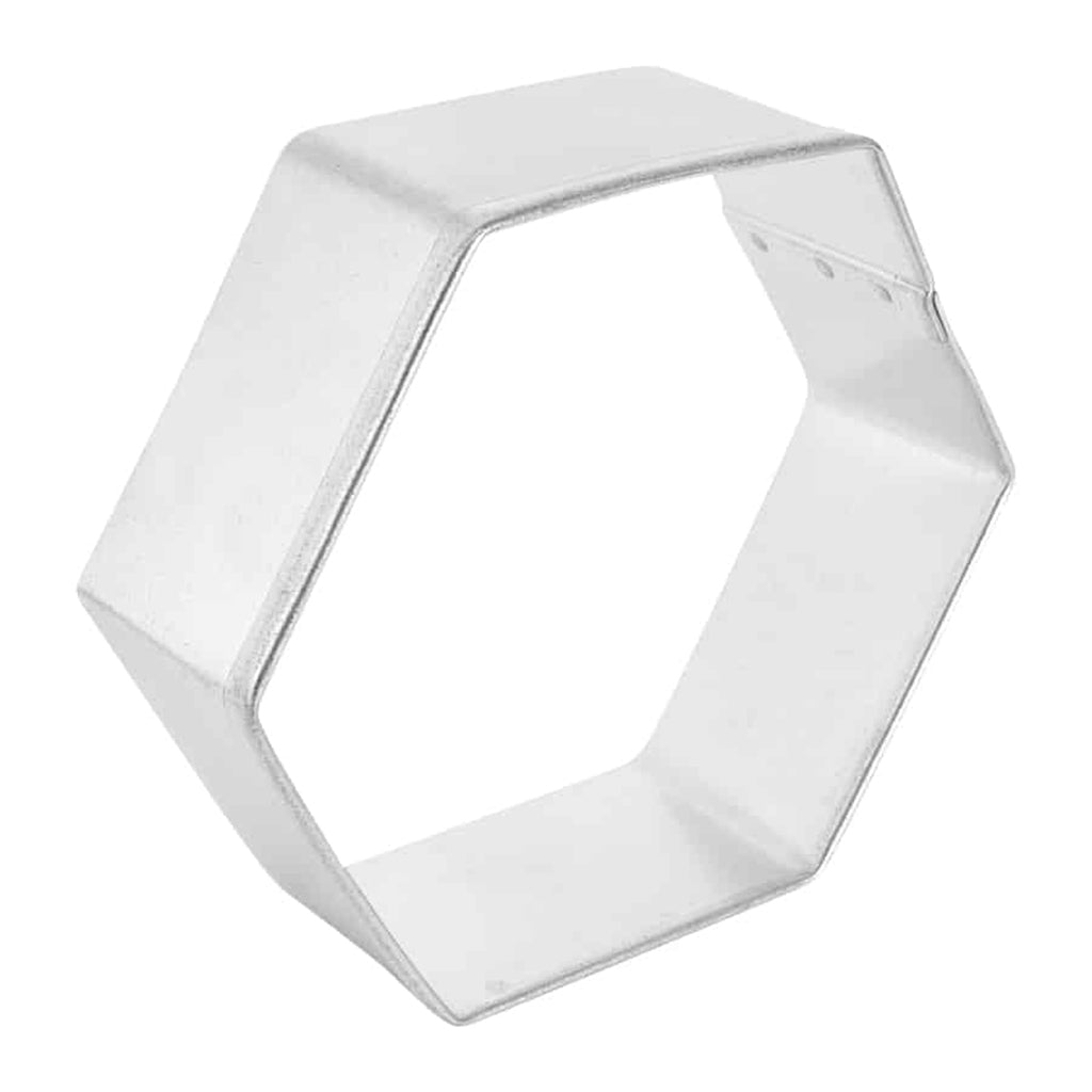 Side view of a hexagon cookie cutter, showcasing its sturdy design and clean shape.