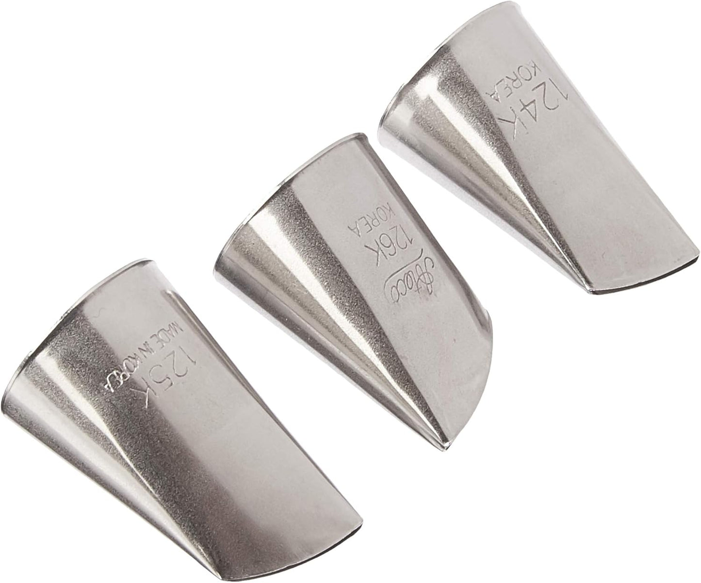 Ateco 385 Korean Flower Piping Tip Set – 3-piece stainless steel set for creating elegant curved flower petals on cakes and pastries.