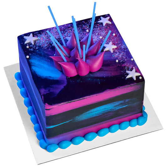  A cake decorated with 3.4-inch blue slim glittery birthday candles, arranged neatly on top of a vibrant and colorful cake, adding a touch of sparkle and elegance to the birthday celebration.