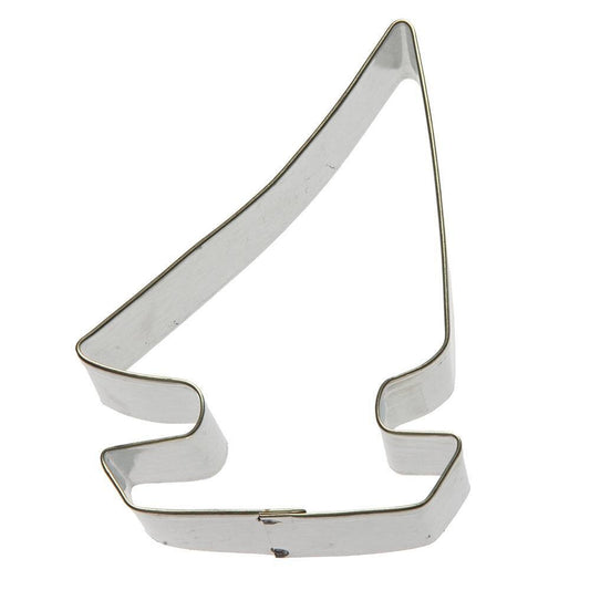 3.5-inch sailboat-shaped tin-plated steel cookie cutter.