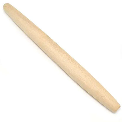 Plain wooden French rolling pin with a smooth, tapered design on a white background.