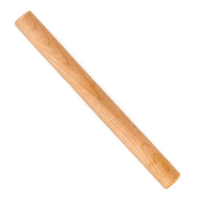 Solid hardwood rolling pin with no handles, showing its smooth cylindrical design, perfect for rolling dough.