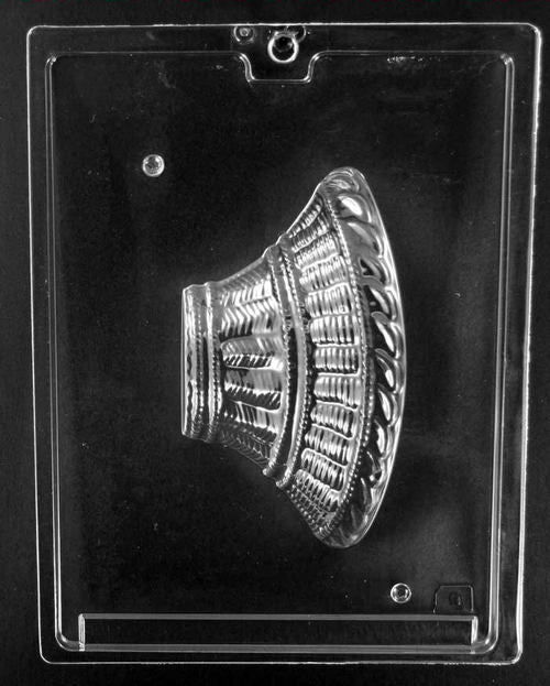 Clear plastic mold featuring the right half of a chocolate basket design with matching woven texture and curved rim.