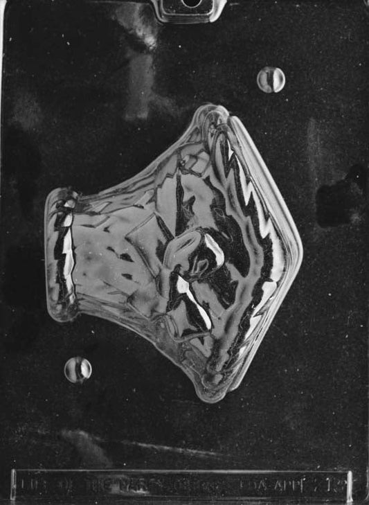 Clear plastic chocolate mold showing one half of a woven basket design with a large bow on the front, shaped for a 3D chocolate basket.