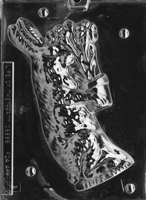 Plastic mold displaying the back half of the bunny figure, completing the 3D floral design with smooth curves and basket detail.