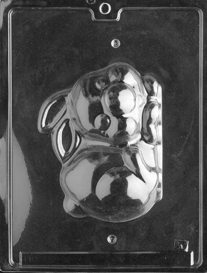 Plastic mold showing the front half of a chubby, cartoon-style bunny with rounded cheeks and playful ears.
