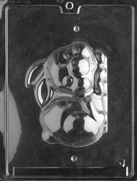 Plastic mold showing the front half of a chubby, cartoon-style bunny with rounded cheeks and playful ears.