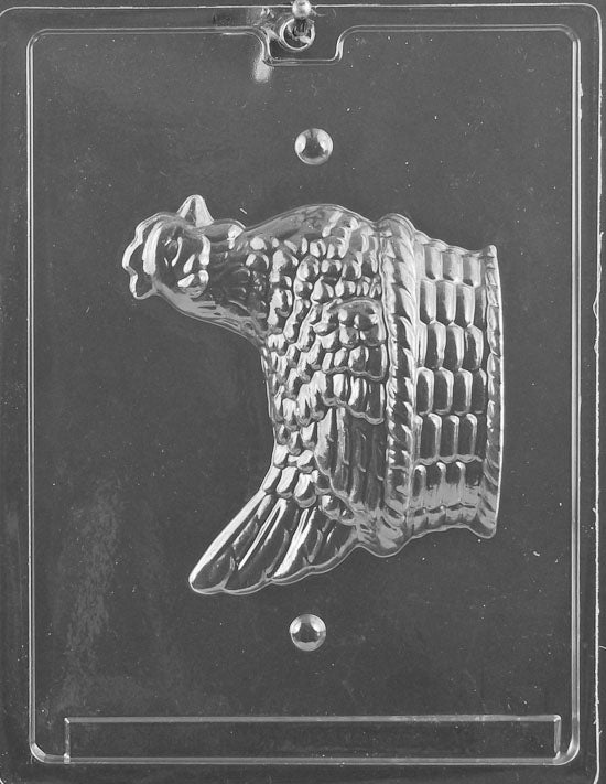 Mirror image plastic mold forming the second half of a hen-in-basket design for full 3D chocolate molding.