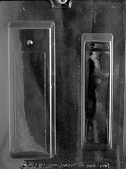 Clear plastic chocolate mold sheet with two long rectangular cavities, designed for casting yacht cabin components and structural chocolate pieces.