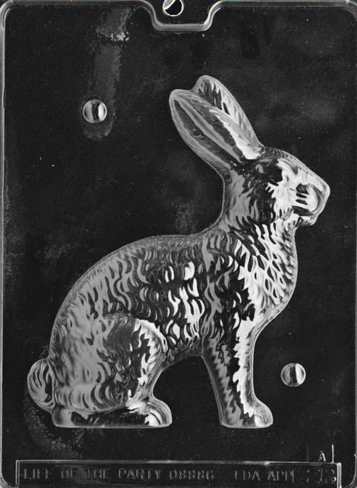 Chocolate mold showing the right half of a sitting bunny with textured fur and perked ears.