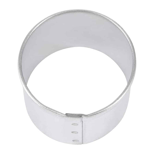 3-inch round steel cookie cutter on a white background, showcasing durable and clean-cut design.