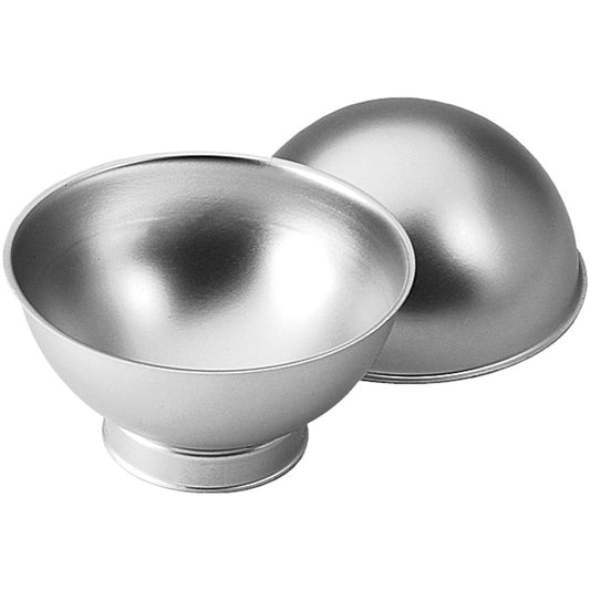 Wilton 3D Ball aluminum cake pan set with two 6-inch half-sphere pans and metal baking stands