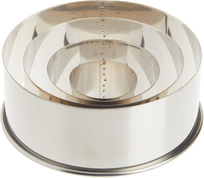 Cutting-side view of Ateco 4-piece stainless steel round cutter set, ideal for cutting cookies, fondant, biscuits, and pastries with precision.