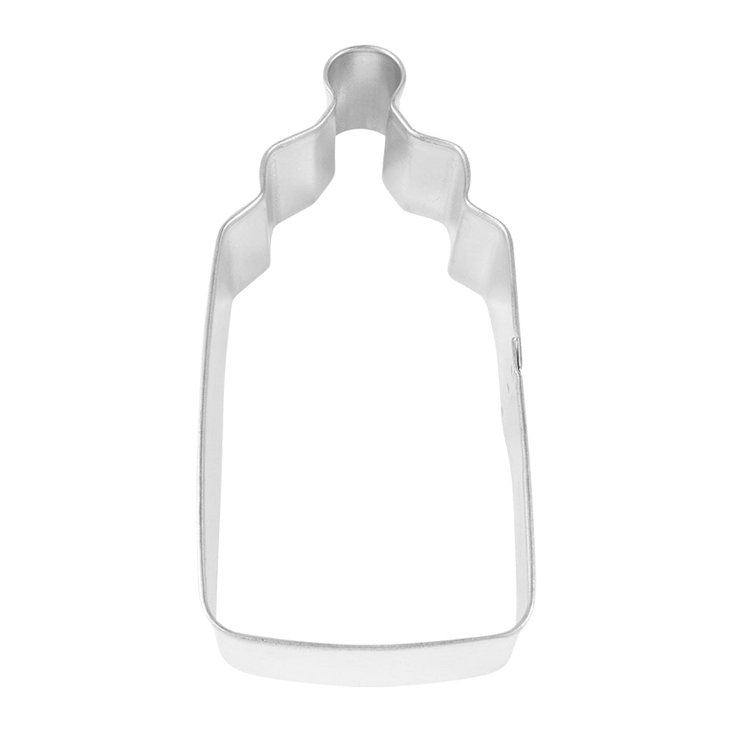 4-inch baby bottle cookie cutter made from durable metal with a classic baby bottle shape.