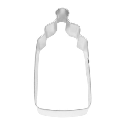 4-inch baby bottle cookie cutter made from durable metal with a classic baby bottle shape.