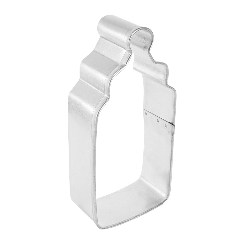 Side view of the 4-inch baby bottle cookie cutter showing its sturdy metal construction.