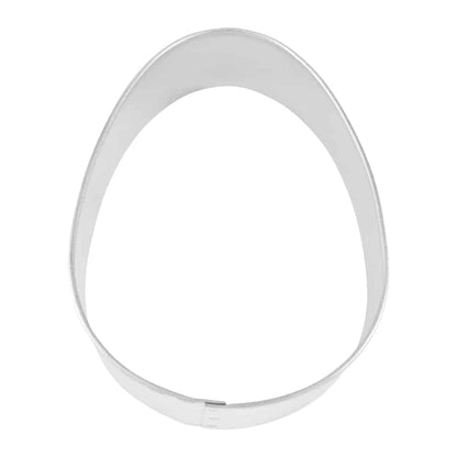 4-inch Easter egg cookie cutter made of tinplated steel, shown from above with a smooth oval design.