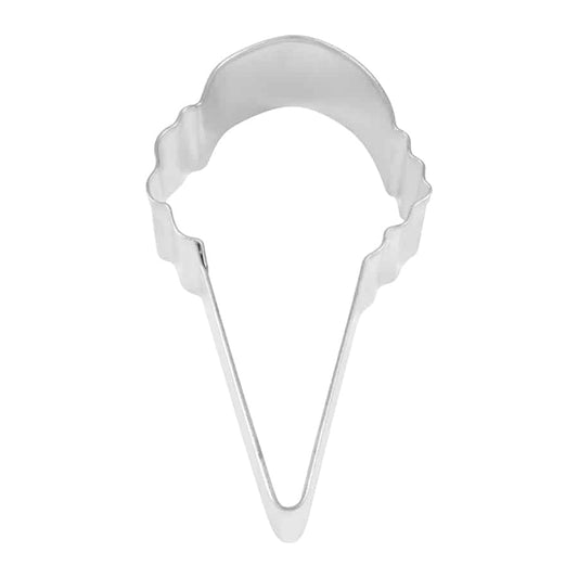 Overhead view of the 4" ice cream cone cookie cutter with a detailed scoop and cone shape.