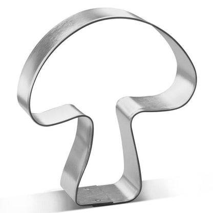 4-inch mushroom cookie cutter with smooth metal edges and a classic mushroom shape.