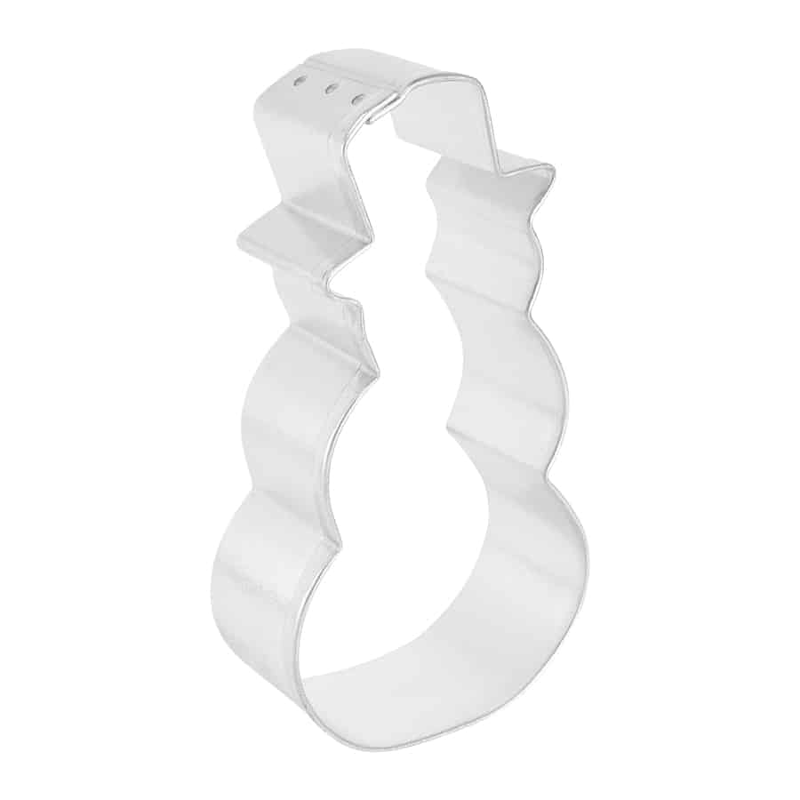 Side view of snowman cookie cutter showcasing its sturdy construction and charming design.