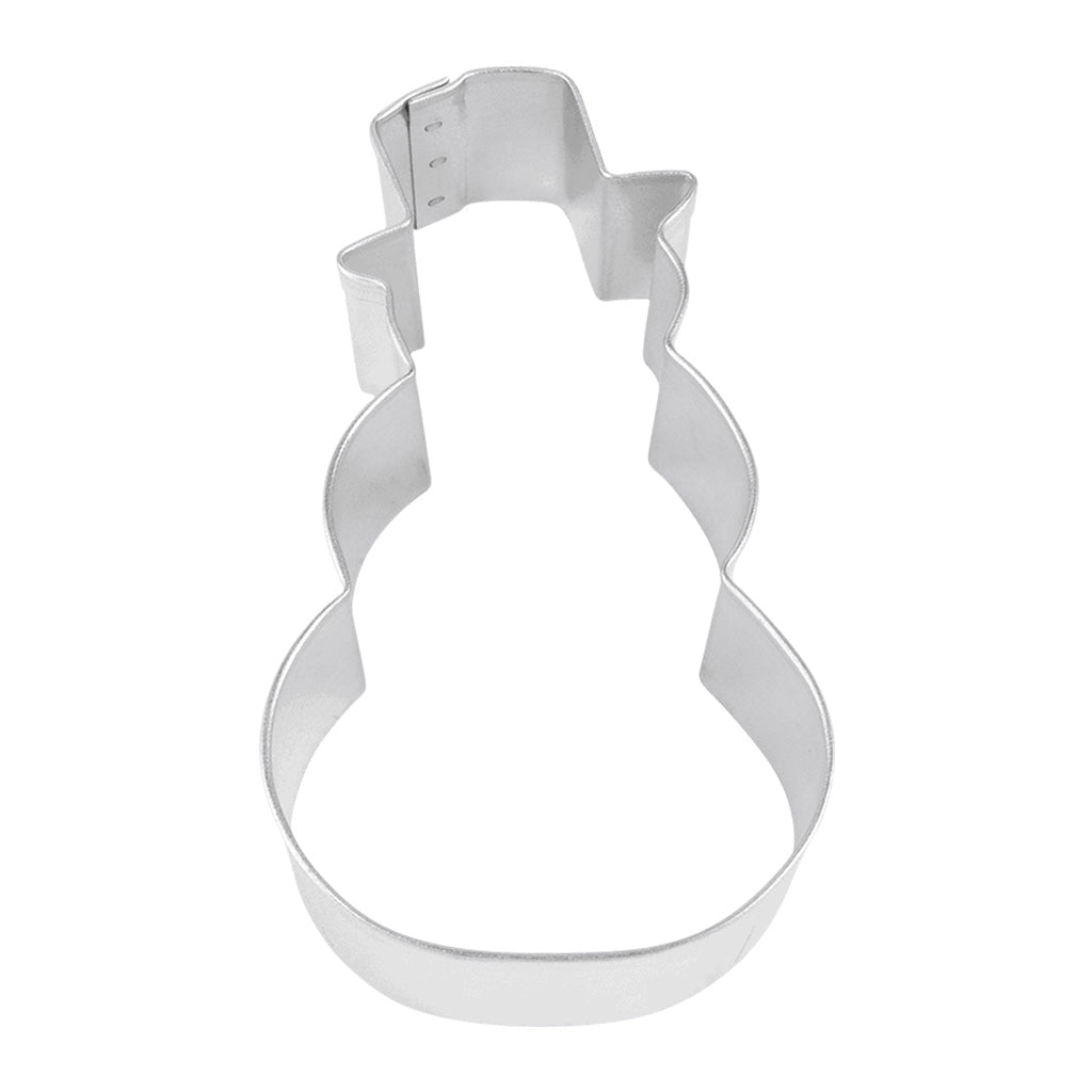 4-inch snowman with top hat cookie cutter made of durable metal, perfect for holiday baking.