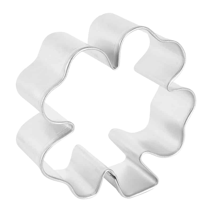 Side view of the 4 leaf clover cookie cutter, highlighting its sturdy, lightweight design.