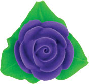 Rose Cake Decorations w/3 Leaves Royal Icing - Various Colors