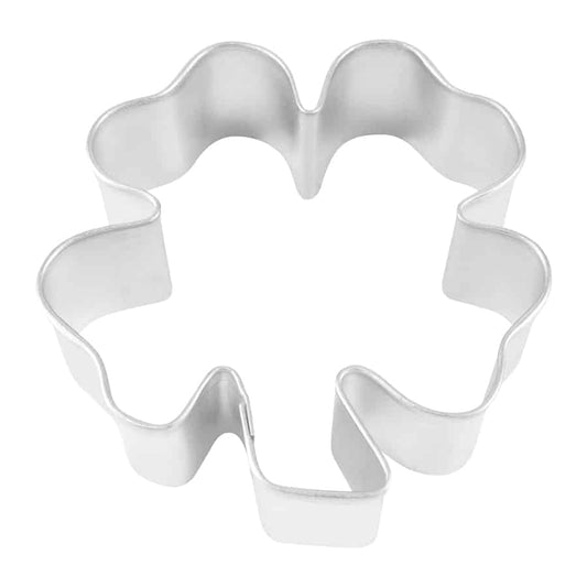 2.75-inch 4 leaf clover cookie cutter with smooth, defined edges.