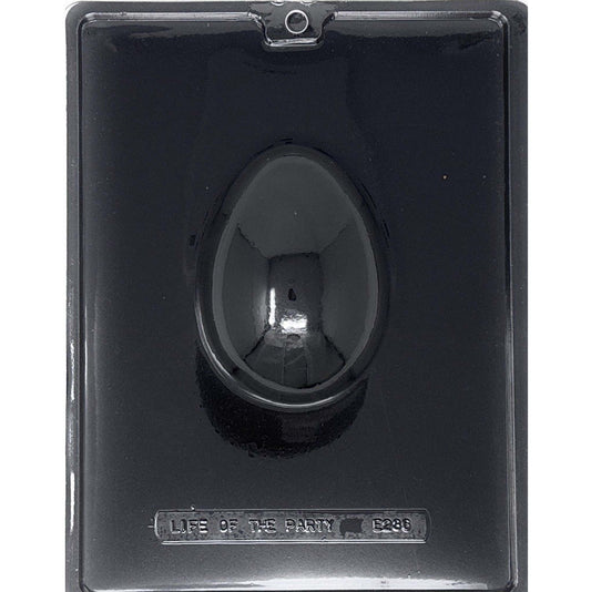 Clear 7 oz Egg Chocolate Mold photographed against a black background with one large, smooth egg-shaped cavity.