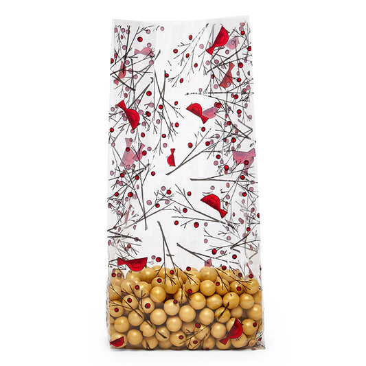 Cardinal Patterned Large Cello Treat Bag - 5" x 11.5" x 3"