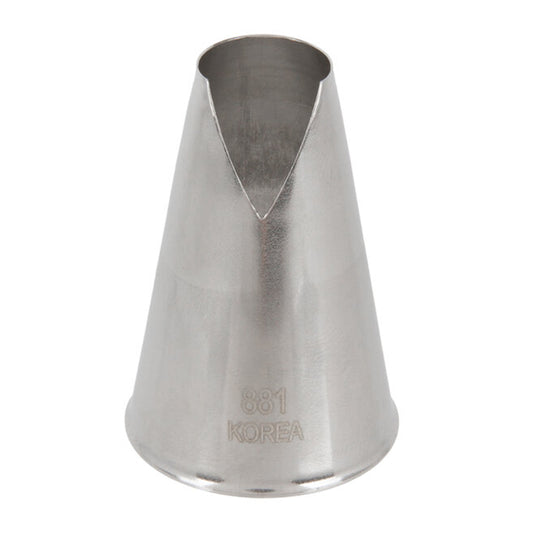 881 St. Honore piping tip with a triangular cut opening, medium size metal decorating tube designed for creating elegant cake borders and ruffles.