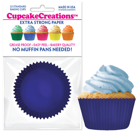 Solid Blue Colored Standard No Pan Baking Cups