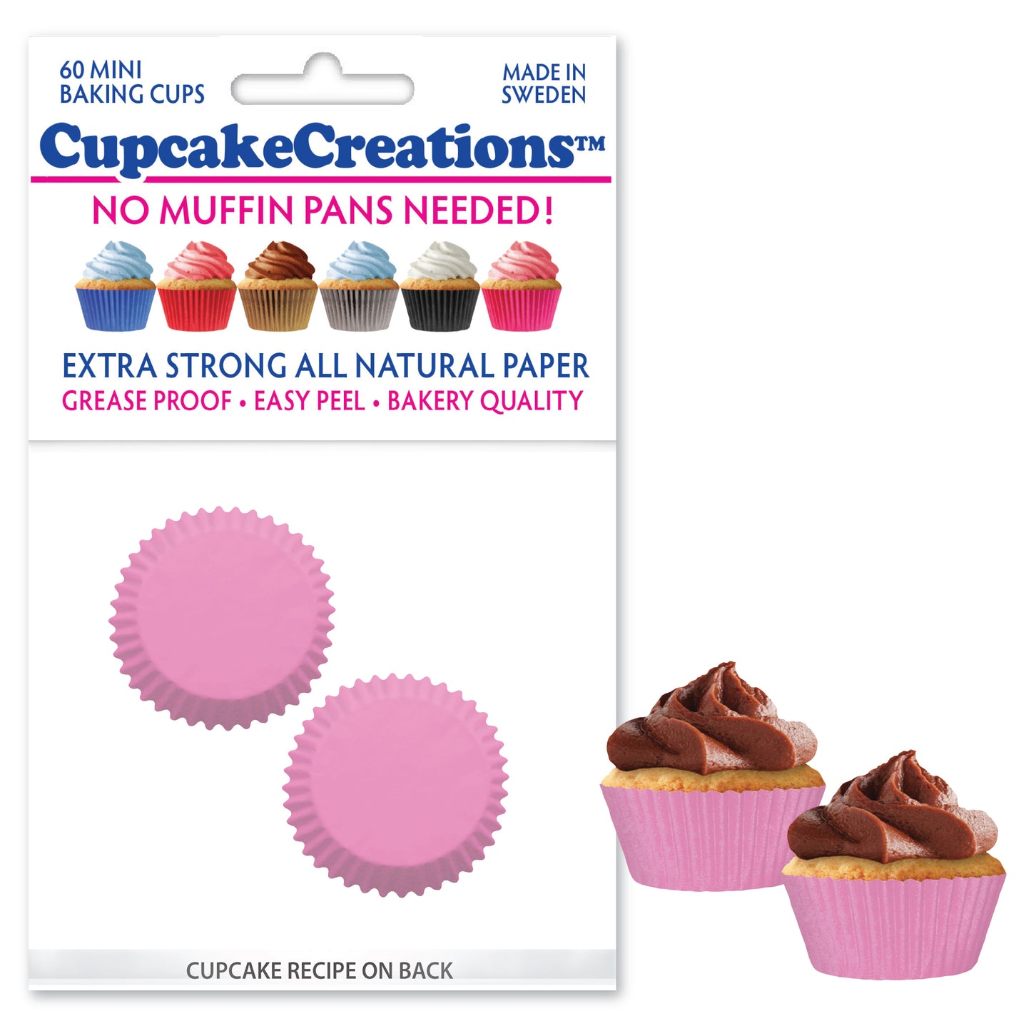 Solid Light Pink Colored Mini No Pan Baking Cups