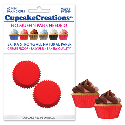 Solid Red Colored Mini No Pan Baking Cups