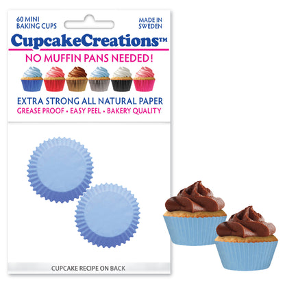 Solid Light Blue Colored Mini No Pan Baking Cups