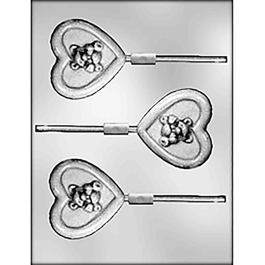 Teddy Bear on a Heart Chocolate Lollipop Mold - 3.125"