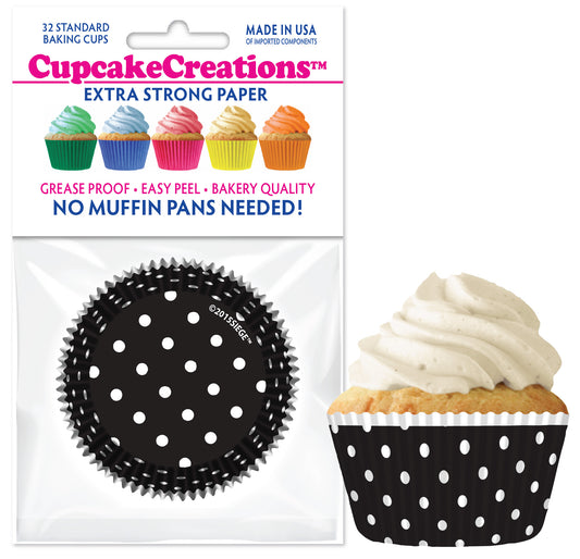 Black with White Polka Dots Standard No Pan Baking Cups